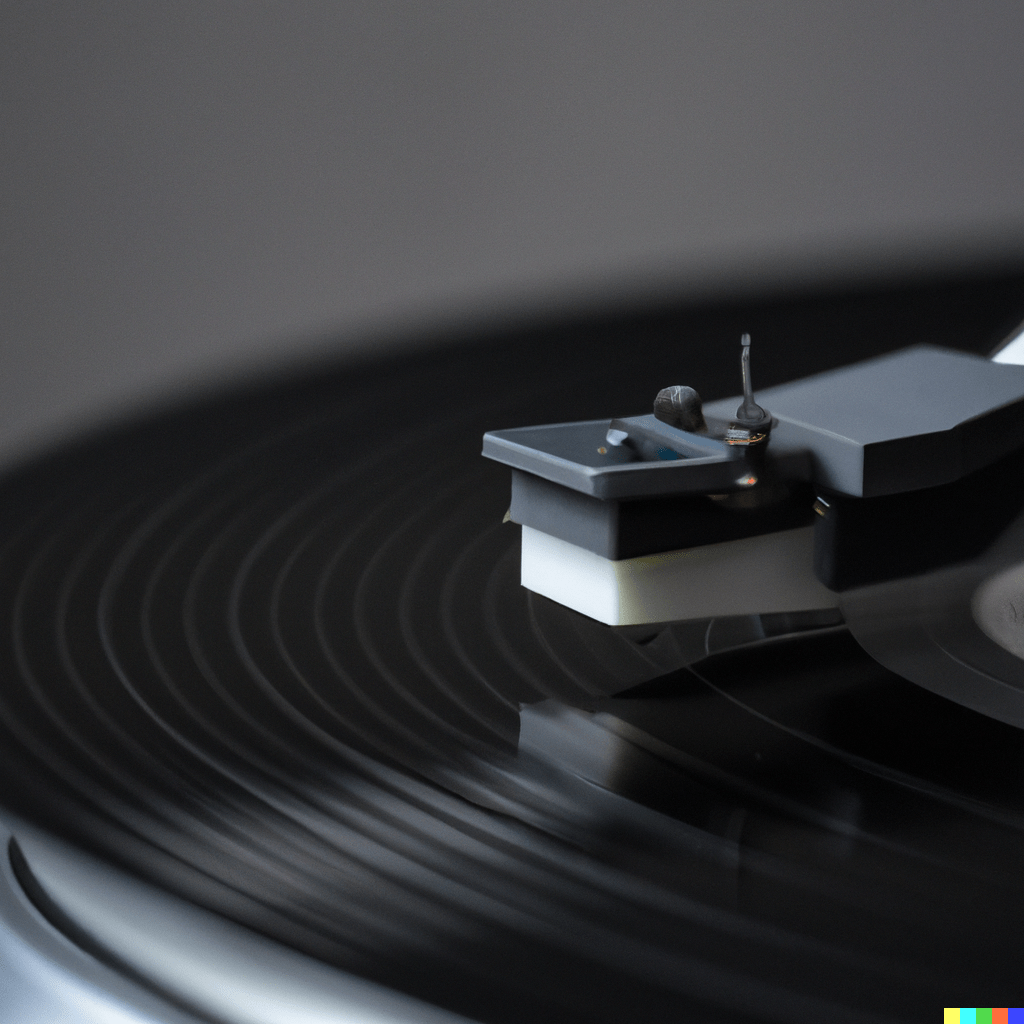 DALL·E 2023-03-10 19.18.28 - A close-up photo of a pick-up of a turntable playing a vinyl record